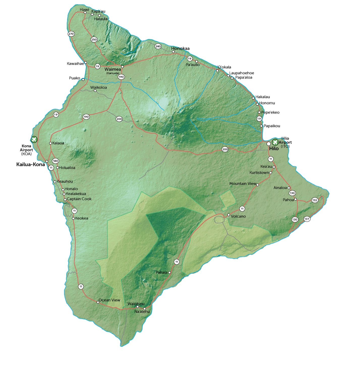Big Island map with spot markers