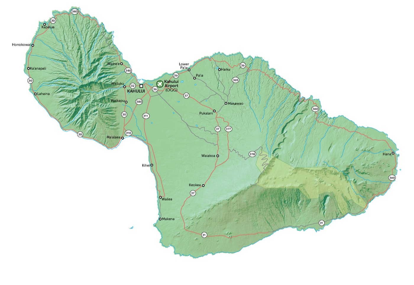 Maui map with spot markers